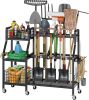 Garden Tool Organizer with 6 Wheels(3 lockable), Heavy Duty Yard Tool organizer with 2 Basket