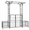 Metal Garden Arbor with Double Lockable Gate, Flat Top Garden Arch with Side Planter Boxes, Powder-Coated Climbing Plant Support