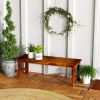 2-Seat Wood Garden Bench, Patio Bench Outdoor Bench with Slatted Seat, Backless Front Porch Bench for Park, Garden, Poolside, Deck, Carbonized