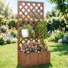 Orange Wooden Raised Garden Bed Planter Box with Trellis for Climbing Plants And Flowers