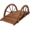 3.3ft Wooden Garden Bridge Arc Footbridge with Half-Wheel Style Railings & Solid Fir Construction, Stained Wood