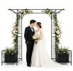 Metal Garden Arbor with Double Lockable Gate, Flat Top Garden Arch with Side Planter Boxes, Powder-Coated Climbing Plant Support