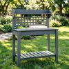 39'' Wooden Garden Potting Bench Work Table Gray with Hidden Storage Sliding Tabletop Upper Shelf And below Clapboard