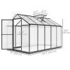 6' x 10' x 6.4' Polycarbonate Greenhouse, Aluminum Walk-In Green House Kit Garden, Plants Grow with Rain Gutter and Roof Vent, Charcoal Grey