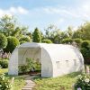 Large 20' X 10' X 7' Walk-In Tunnel Greenhouse Kit with Zippered Door And 8 Mesh Windows Galvanized Steel Frame White for Garden