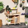 Potting Bench Table with Sink, Outdoor Work Bench Table with Storage Cabinet and Hooks, for Greenhouse, Garden, Patio, Natural Wood