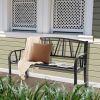 Patio Garden Bench with Metal Frame and Slatted Seat