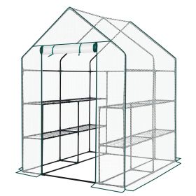 Mini Walk-in Greenhouse with PE Cover, 8-Shelf Indoor Outdoor Plant Gardening Green House for Garden Backyard, 56" x 56" x 77", White (title: default title)