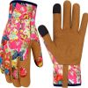 Leather Gardening Gloves for Women Thorn Proof Garden Gloves Touch Screen Working Gloves Gifts  Medium