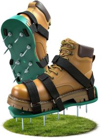 Lawn Aerator Shoes for Lawn, Soil Yard Aerator Tool with Hook & Loop Straps for Effectively Aerating (Material Type: Green   Steel Spike)