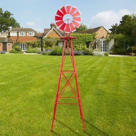 8FT Weather Resistant Yard Garden Windmill Red (Color: Red)