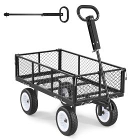 Garden Cart, 900 LBS, Heavy Duty Steel Yard and Garden Utility Wagon with 10-Inch Tires, Outdoor Gardening Stool with Adjustable Handle (Weight Capacity: 900 lbs, Color: Black)