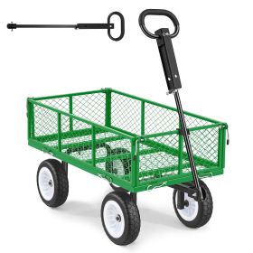Garden Cart, 900 LBS, Heavy Duty Steel Yard and Garden Utility Wagon with 10-Inch Tires, Outdoor Gardening Stool with Adjustable Handle (Weight Capacity: 900 lbs, Color: Green)