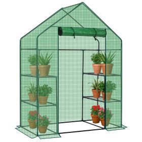 Mini Walk-in Greenhouse with PE Cover, 4-Shelf Indoor Outdoor Plant Gardening Green House for Garden Backyard, 56" x 29" x 77", Green (default: default title)