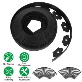 32.8FT/60FT/100FT Options -- 1Pc No-dig Garden Edging Kit Plastic Garden Border with 30/54/90Pcs Stakes 2In Tall Border Edging for Garden Lawn Yard Fl (size: 60FT)