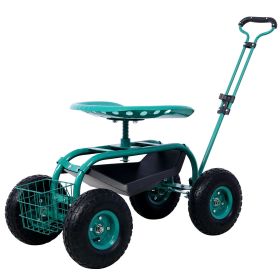 Rolling Garden Scooter Garden Cart Seat with Wheels and Tool Tray, 360 Swivel Seat,Green (Color: as Pic)
