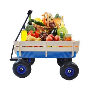 Outdoor Wagon All Terrain Pulling Wood Railing Air Tires Garden Cart (Color: as Pic)