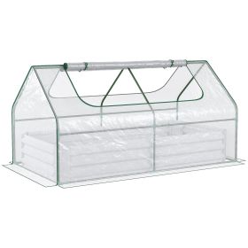 Outsunny 6' x 3' Galvanized Raised Garden Bed with Mini PVC Greenhouse Cover, Outdoor Metal Planter Box with 2 Roll-Up Windows for Growing Flower (Color: as Pic)