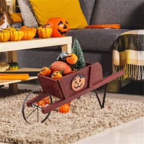 2 In 1 Wheelbarrow Planter, Wooden Wagon Planter with 9 Magnetic Accessories for Garden Yard (Color: as picture)