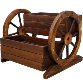 Wooden Wagon Planter Box, Garden Planter with Wheels,Decorative Planter for Flowers Herbs Vegetables for Indoor & Outdoor Décor (Color: as Pic)
