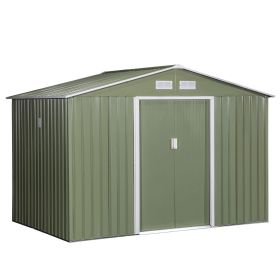 9' x 6' Outdoor Storage Shed, Garden Tool House with Foundation, 4 Vents, and 2 Easy Sliding Doors for Backyard, Patio, Garage, Lawn, Green (Color: as Pic)