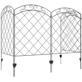 4 Pack Garden Fencing for Yard, Decorative Fence Panels as Animal Barrier and Flower Edging, Circle, Black (Color: Black)