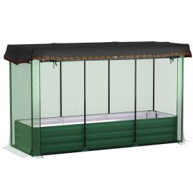 Galvanized Steel Planter Box with Crop Cage and Shade Cloth, Raised Garden Bed for Flowers, Vegs and Herbs (Color: Green)