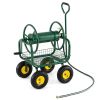 Garden Hose Reel Cart 300 Feet Large Capacity with 4 Wheels and Storage Basket