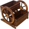Wooden Wagon Planter Box, Garden Planter with Wheels,Decorative Planter for Flowers Herbs Vegetables for Indoor & Outdoor Décor