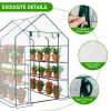 Mini Walk-in Greenhouse with PE Cover, 8-Shelf Indoor Outdoor Plant Gardening Green House for Garden Backyard, 56" x 56" x 77", White