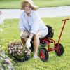 1PC Rolling Garden Cart with Height Adjustable Swivel Seat and Storage Basket