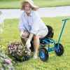 1PC Rolling Garden Cart with Height Adjustable Swivel Seat and Storage Basket