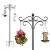 Outdoor Shepherds Hook Adjustable Height Metal Garden Hanger with 5-Prong Base & Double Hooks for Bird Feeders, Lanterns